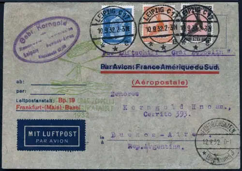 Zeppelin 1932 Dt. Reich 6. SAF Firmen-Brief Leipzig Argentinien Si 177 Aa / 2034