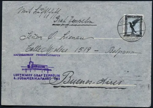 Zeppelin 1933 Dt. Reich 8. SAF Brief EF RM 2 F´hafen Argentinien Si 235 Aa/2240