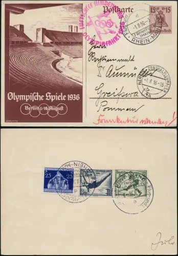 Zeppelin Dt. Reich 1936 Olympiafahrt Ganzsache FFM Greifswald Si 427 Bd / 1666