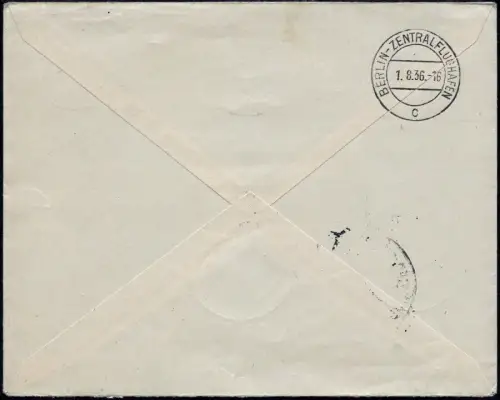 Zeppelin 1936 Dt. Reich Olympiafahrt Brief Rhein-Main Stutgart Si 427 B / 2405