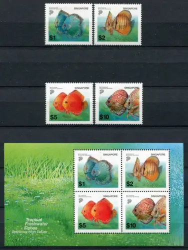 Singapur Singapore 2002 Fische Fishes Poissons Freimarken 1178-1181 Block 85 MNH