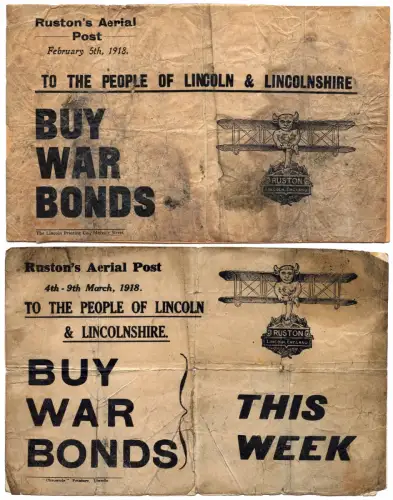 Great Britain 1918 Lincoln Air Drop Flyers Buy War Bonds WWI Flugblätter / 1212
