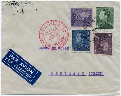 Katapult 1937 Belgien Brief Antwerpen Santiago de Chile Catapult H 510 / 1231