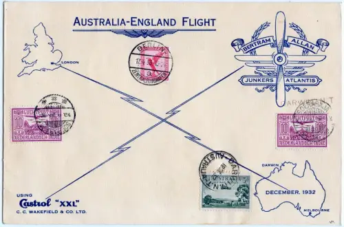 Dt. Reich 1932-1933 Bertram-Weltrundflug Australien Niederl-Indien Crash / 1236