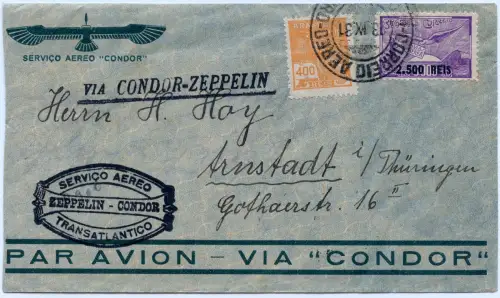 Zeppelin 1931 Brasilien 2. SAF Brief Flugpost-Frankatur Berlin Si 130 C / 2447