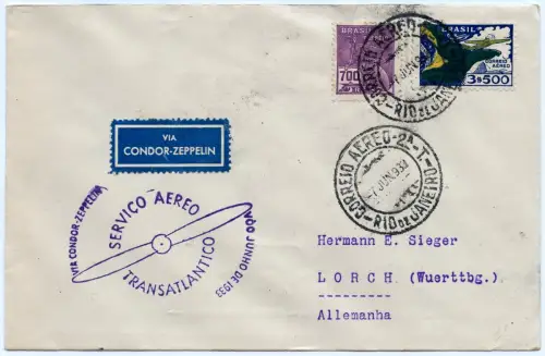 Zeppelin 1933 Brasilien 2. SAF Brief Rio de Janeiro Deutschland Si 216 A / 2449