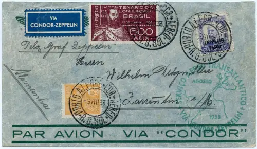 Zeppelin 1933 Brasilien 4. SAF Brief Best-Stpl. Grün Zarrentin Si 224 A / 2451