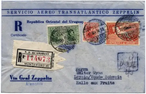 Zeppelin 1930 Uruguay 2. SAF Reko-Brief Montevideo Leysin Schweiz Si 149 / 2453
