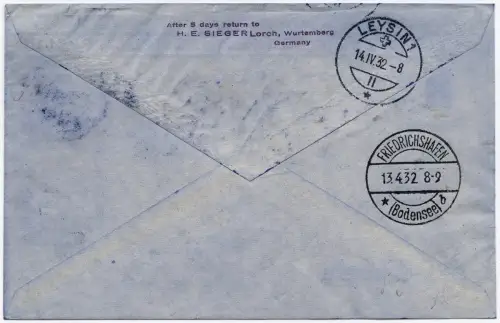 Zeppelin 1930 Uruguay 2. SAF Reko-Brief Montevideo Leysin Schweiz Si 149 / 2453