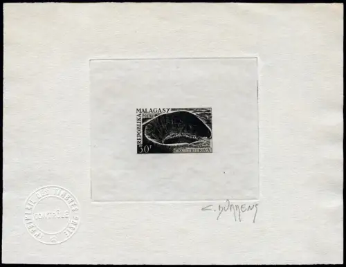 Madagaskar 1962 Vulkan Tritrivasee Volcano 480 Artist Sunken Die Proof Signed