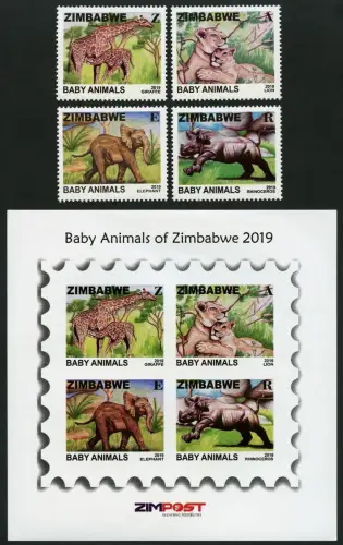 Zimbabwe Simbabwe 2019 Tiere Jungtiere Giraffen Löwen Elefanten Nashorn MNH