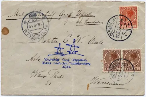 Zeppelin 1932 Niederlande Enschede Oegstgeest Rotterdam Wassenaar Si 165 Aa/2458