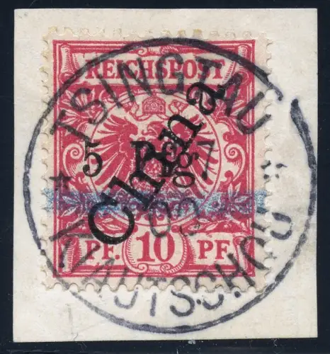 Kiautschou 1900 Michel 1 II Type 1 ° Briefstück LUXUS Geprüft Jäschke-L. BPP/110