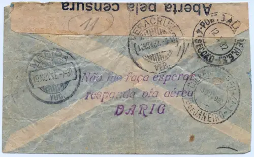 Brasilien 1932 VARIG Brief Santa Maria Rio Veracruz Merida Mexico Zensur / 1250