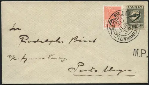 Brasilien 1934 VARIG Luftpost-Brief MiF V 21 Livramento Letztag 30.6.34 / 1252