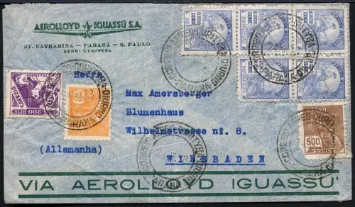 Brasilien 1938 Aerolloyd Iguassu Brief Parana Sao Paulo Paris Wiesbaden / 946