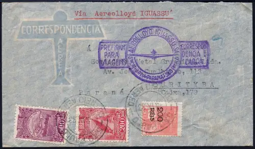 Brasilien 1933 Aerolloyd Iguassu Brief Sao Paulo Curitiba Flugpost / 1256