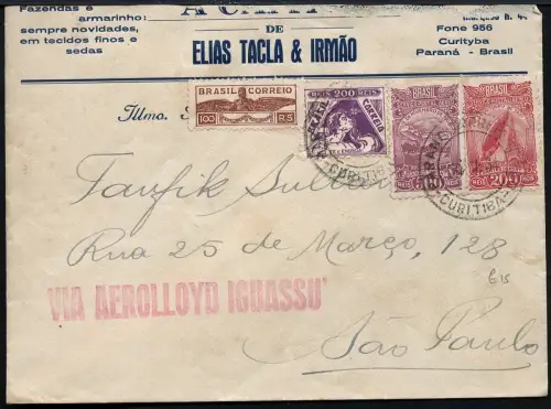 Brasilien 1934 Aerolloyd Iguassu Brief Parana Sao Paulo Flugpost / 1257