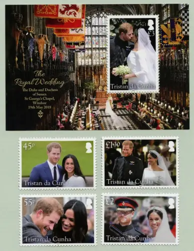 Tristan da 2018 Königliche Hochzeit Prinz Harry & Meghan 1301-1304 Block 77 MNH