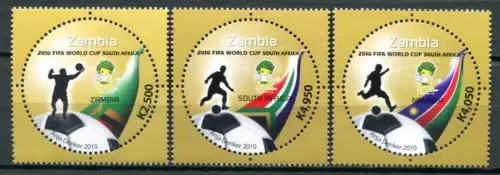 Zambia Sambia 2010 Fußball WM FIFA Word Cup SAPOA Soccer 1630-1632 MNH