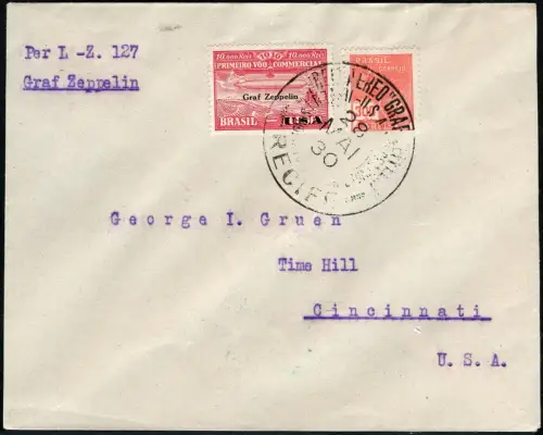 Zeppelin 1930 Brasilien SAF Brief MiF ZP 5 Recife Cincinnati Si 59 E/ 2440