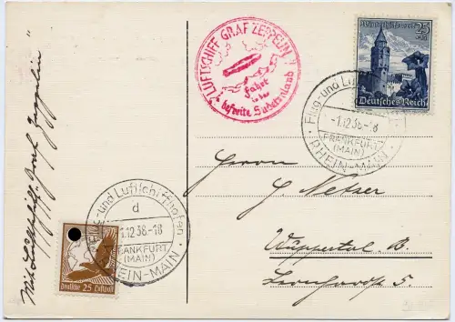 Zeppelin 1938 Dt. Reich PK Fahrt ins Sudetenland MiF FFM Wuppertal Si 456 / 2466