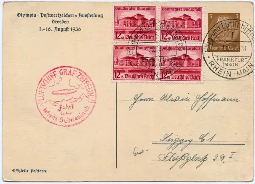 Zeppelin 1938 Dt. Reich Fahrt Sudetenland Privatganzsache Olympia Si 456 / 2467