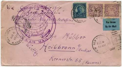 Zeppelin 1928 USA Amerikafahrt Rückfahrt Brief New York Heilbronn Si 22 B / 2476