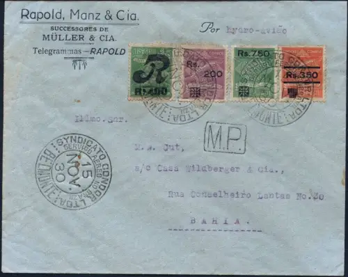 Brasilien 1930 Condor C10 Inverted Overprint Cover Belmonte Certificate / 28 RAR