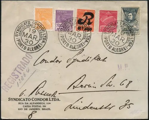 Brasilien 1930 Reko-Brief Erstflug Europa MiF Condor Porto Alegre Berlin / 259