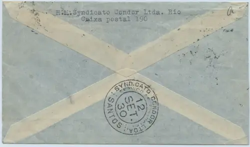 Brasilien 1930 Condor MiF C 14 Paar Brief  Rio de Janeiro Santos / 1269