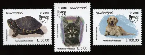 Honduras 2018 UPAEP Haustiere Katze Hund Schildkröte Pets Dog Cat MNH