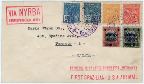Brasilien 1930 First Flight Erstflug Nyrba 19.2.30 Rio Toronto Kanada / 1274