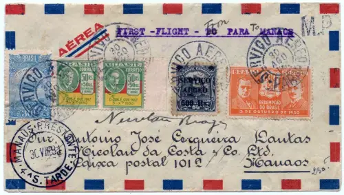 Brasilien 1931 First Flight Erstflug Panair 30.8.31 Para nach Manaus RAR / 1277