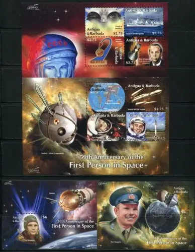 Antigua 2011 Raumfahrt Space Gagarin Weltraum Espace Satz und Blocks MNH