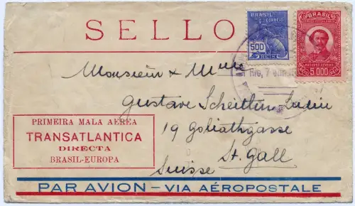 Brasilien 1930 First Flight Erstflug Rio Paris 7.6.30 Dabry Gimie Schweiz / 1276