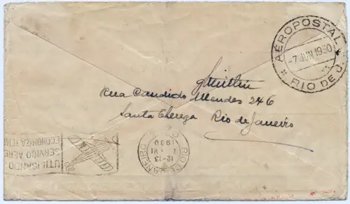 Brasilien 1930 First Flight Erstflug Rio Paris 7.6.30 Dabry Gimie Schweiz / 1276