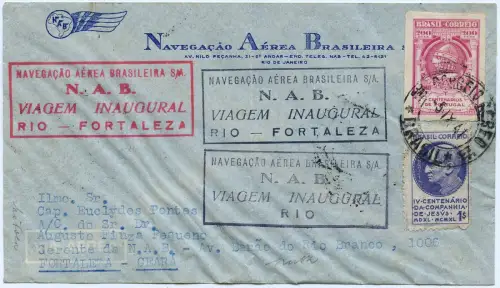 Brasilien 1941 First Flight Erstflug NAB Rio de Janeiro Fortaleza Ceara / 1285