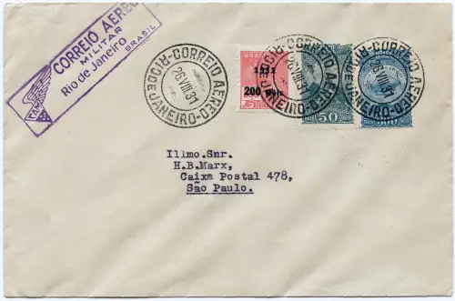 Brasilien 1931 FFC Erstflugbrief Correio Aereo Militar 26.8.31 Sao Paulo / 1287