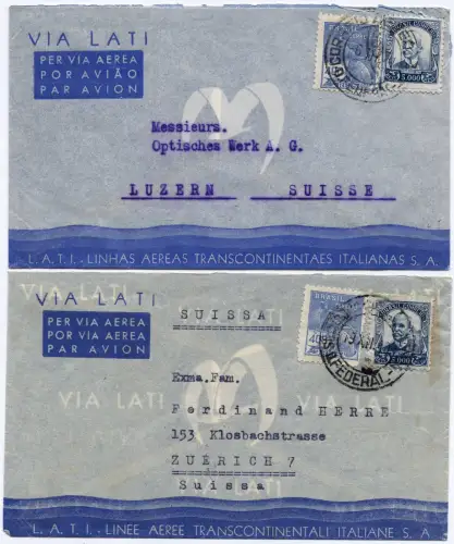 Brasilien 1940 LATI Vordruckbriefe (2) Rio de Janeiro Luzern Zürich Schweiz/1289