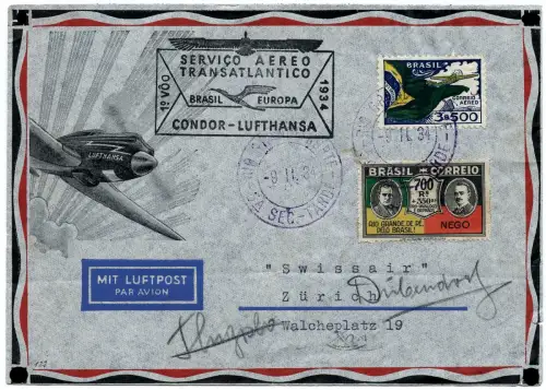 Katapult 1934 Dt. Reich Erstflug Schwarz Rio Grande Schweiz H 301 Catapult/ 1294