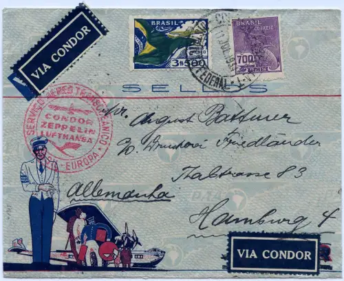 Katapult 1934 Brasilien PAA-Brief Rio de Janeiro Hamburg H 317 Catapult / 1297