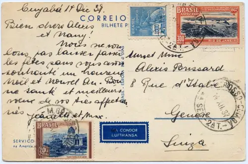 Katapult 1937 Brasilien Condor-Weihnachtskarte Cuyaba CH H 602 Catapult / 1305