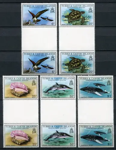 Turks & Caicos 1979 Schildkröte Vögel Wale Delphine Gutter Pairs 425-429 MNH
