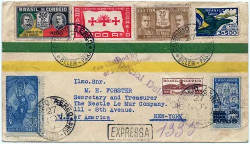 Brasilien 1933 Express-Flugpostbrief Belem Para New York USA / 1308