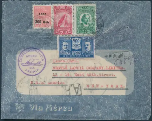 Brasilien 1931 AR Reko-Flugpostbrief Panair Para New York USA / 1310