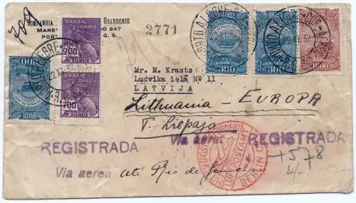 Brasilien 1932 Reko-Flugpostbrief Porto Alegre Rio Riga Libau Lettland / 1312