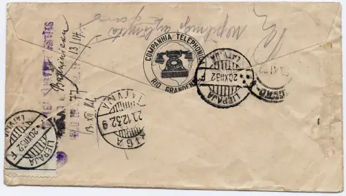 Brasilien 1932 Reko-Flugpostbrief Porto Alegre Rio Riga Libau Lettland / 1312