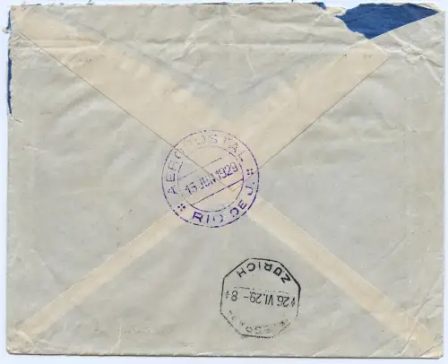 Brasilien 1929 Flugpostbrief Reko Express Linhas CGA Rio Zürich Schweiz / 1317