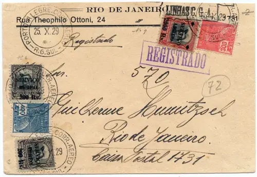 Brasilien 1929 Reko-Flugpostbrief Linhas CGA Porto Alegre Rio de Janeiro / 1318